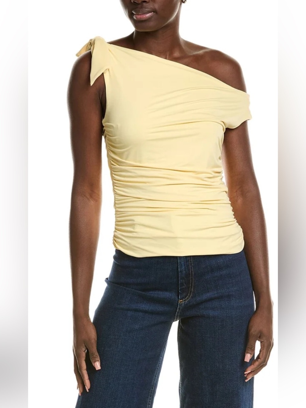 Wayf One-Shoulder Ruched Camisole in Light Yellow